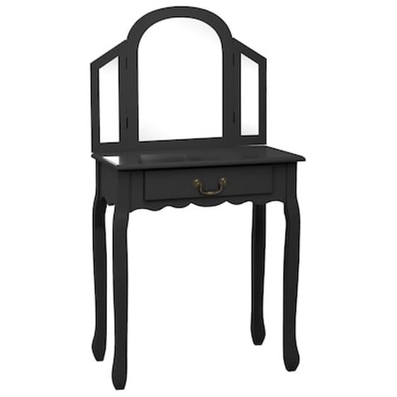 Vidaxl Μπουντουάρ Με Σκαμπό Μαύρο 65x36x128 Εκ. Ξύλο Παυλώνιας / Mdf image 2