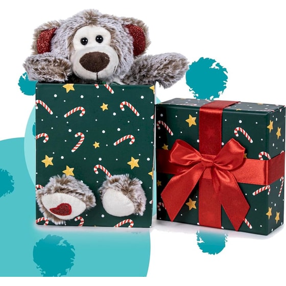 Λούτρινο Χριστουγεννιάτικο Αρκουδάκι Softies Happy Christmas σε Γιορτινό Κουτί (20cm) image 1