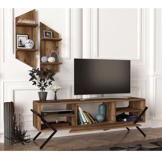 Έπιπλο Τηλεόρασης Mimo από Μοριοσανίδα 140x34.8x49.2cm - Καρυδί/Μαύρο image 2