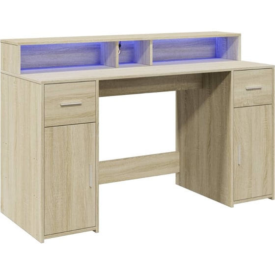 Γραφείο VidaXL με LED από Επεξεργασμένο Ξύλο 140x55x91 cm - Sonoma Δρυς image 4
