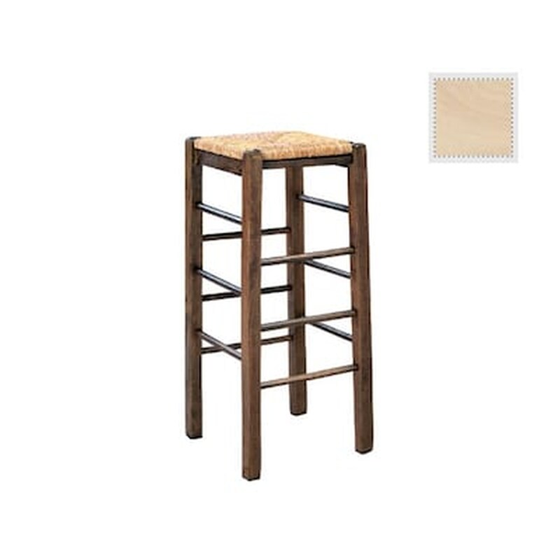 WOODWELL Σκαμπό Μπαρ Με Ψάθα Αβίδωτη - Kαφέ