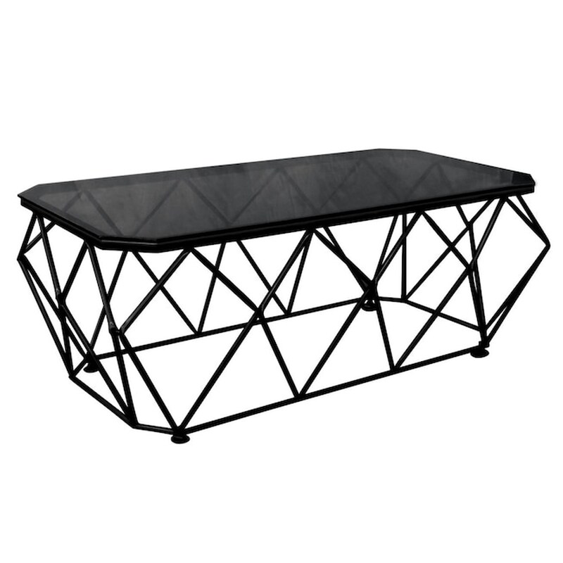 Τραπεζάκι Σαλονιού Woodwell από Γυαλί 123x63x44cm - Μαύρο WOODWELL