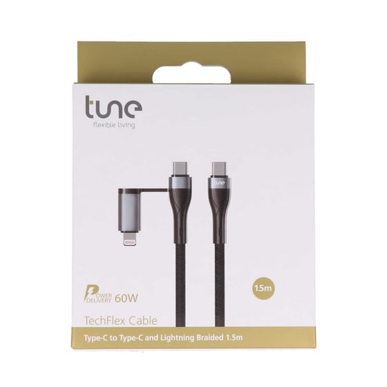 Σετ Καλωδίων Tune TechFlex Braided USB-C σε USB-C/Lightning 60W 1.5m - Black image 2