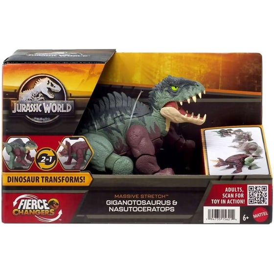 Φιγούρα Δράσης Mattel Jurassic World: Fierce Changers Massive Stretch - Giganotosaurus And Nasutoceratops image 0