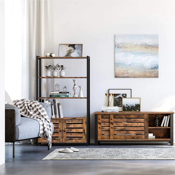 Βιβλιοθήκη Vasagle LSC75BX Μεταλλική με Ντουλάπι 70x30x121.5 cm - Καφέ/ Μαύρο image 4