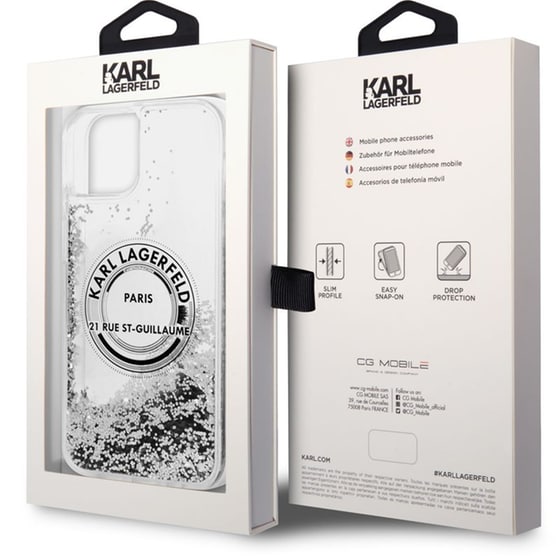 Θήκη Apple iPhone 14 - Karl Lagerfeld Liquid Glitter “Rue St. Guillaume Logo Collection” Translucent Case - Clear/Silver Glitter image 6