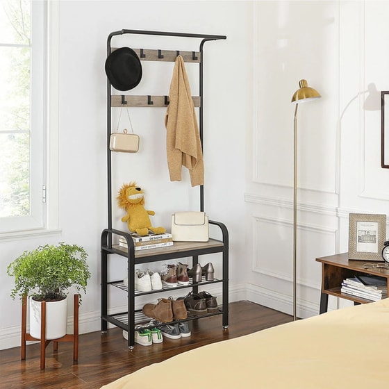 Έπιπλο Εισόδου Vasagle Aπό Μέταλλο Και Μοριοσανίδα 72x33.7x183 cm - Μαύρο Μπεζ image 1