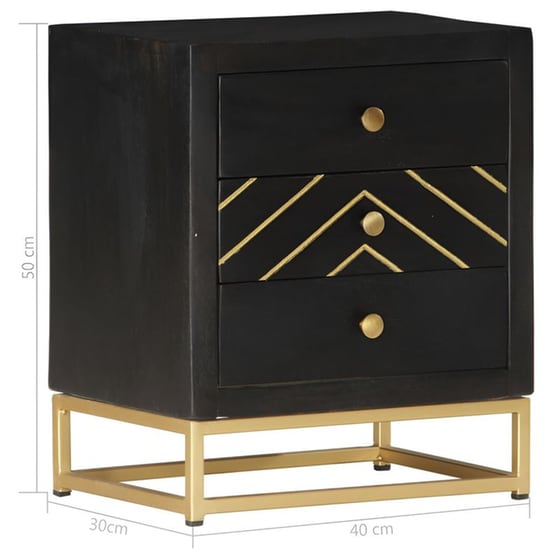 Κομοδίνο Vidaxl Από Μασίφ Ξύλο Μάνγκο 40x30x50 cm - Μαύρο Χρυσό image 4