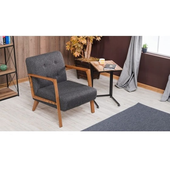 Πολυθρόνα 24mall Caesar από Ύφασμα/Ξύλο 69x80x83cm - Γκρι/Καφέ image 3