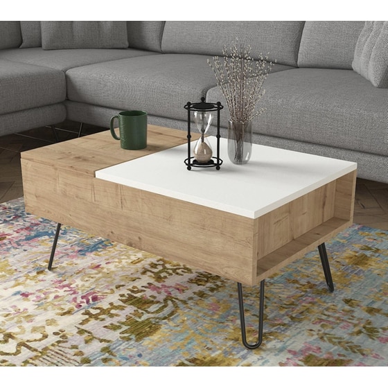 Τραπεζάκι Σαλονιού Limnos από Μοριοσανίδα 80x50x39cm - Καφέ/Λευκό image 1