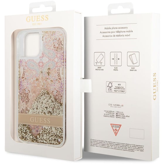 Θήκη Apple iPhone 14 Plus - Guess Liquid Glitter Paisley Gold Collection - Gold image 2