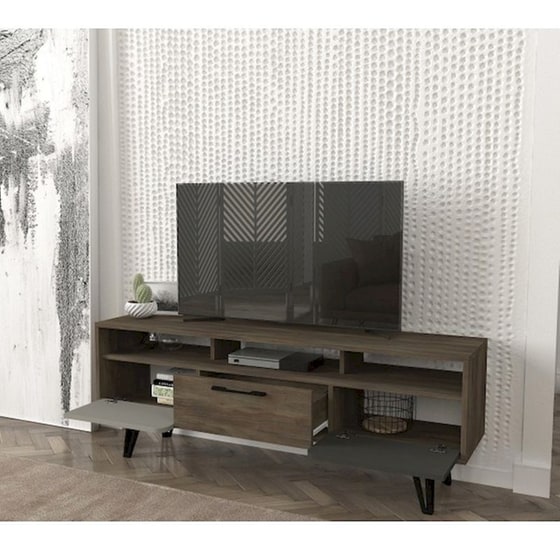 Έπιπλο Τηλεόρασης Franco από Μοριοσανίδα 150x35x55.6cm - Γκρι/Καρυδί image 2