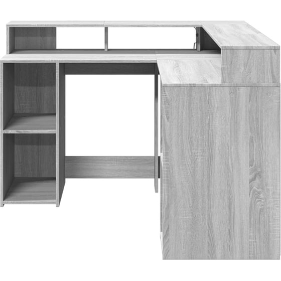 Γραφείο VidaXL με LED από Επεξεργασμένο Ξύλο 130x130x91 cm - Γκρι Sonoma image 5