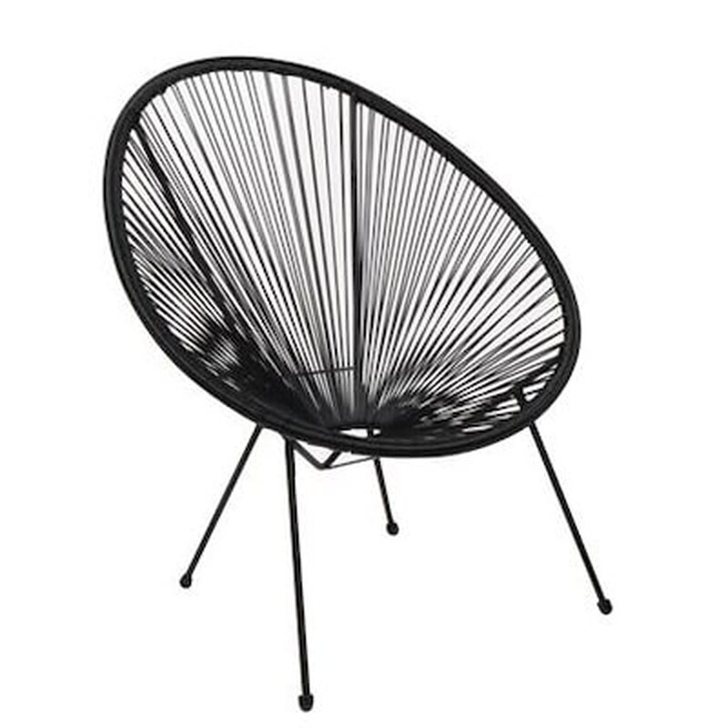 WOODWELL Πολυθρονα Μεταλλικη Μαυρη Με Μαυρο Rattan