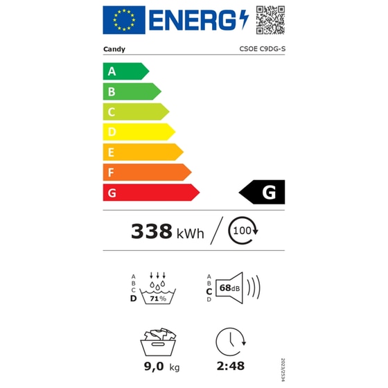 CANDY CSOE C9DG-S 9 kg Β με Συμπύκνωση Υδρατμών Λευκό Στεγνωτήριο Ρούχων image 4