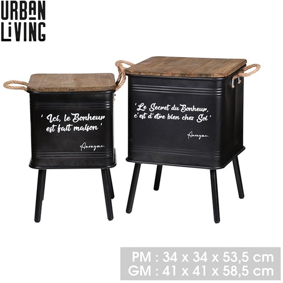Βοηθητικά Τραπεζάκια Μεταλλικά Urban Living 54106 41x41x58.5 cm Σετ 2 Τμχ - Μαύρο/Καφέ image 1