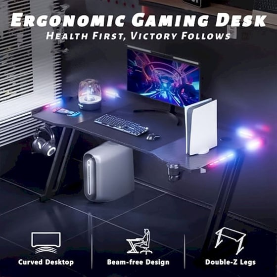 Γραφείο Gaming Lamtech RGB από Carbon Fiber 140x60x75cm - Μαύρο image 2