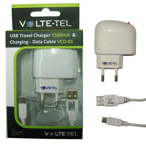 Σετ Φόρτισης Volte-tel Vtu045 1.5A with cable Vcd01 Micro Usb 1m - White image 0