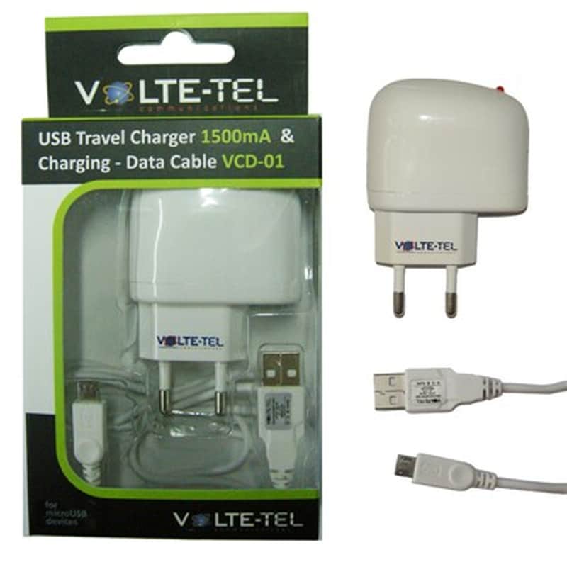 Σετ Φόρτισης Volte-tel Vtu045 1.5A with cable Vcd01 Micro Usb 1m - White
