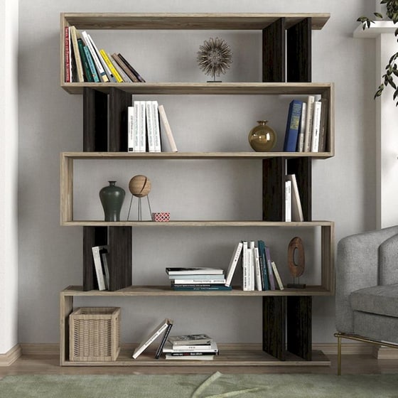 Βιβλιοθήκη ArteLibre Antipaxi από Μοριοσανίδα 122x26x159cm - Wenge/ Sonoma image 1