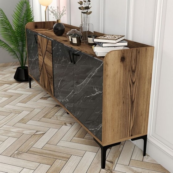 Μπουφές 24Mall Agora από Μοριοσανίδα/Μέταλλο 180x35x78 cm - Μαύρος/Καρυδί image 3