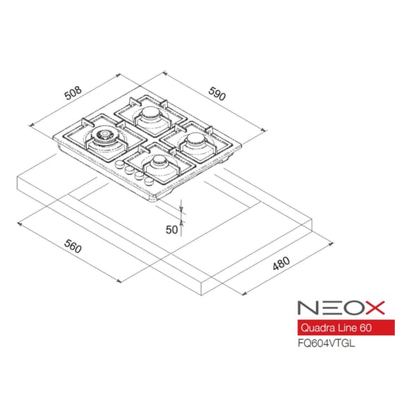 NEOX FQ604VTGLNL (GPL) 59 cm Μαύρο Εστία Υγραερίου Αυτόνομη image 1