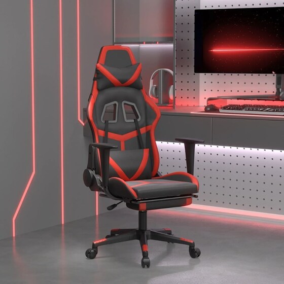 Καρέκλα Gaming VIDAXL 345435 με Υποπόδιο από Τεχνητό Δέρμα - Μαύρο image 8