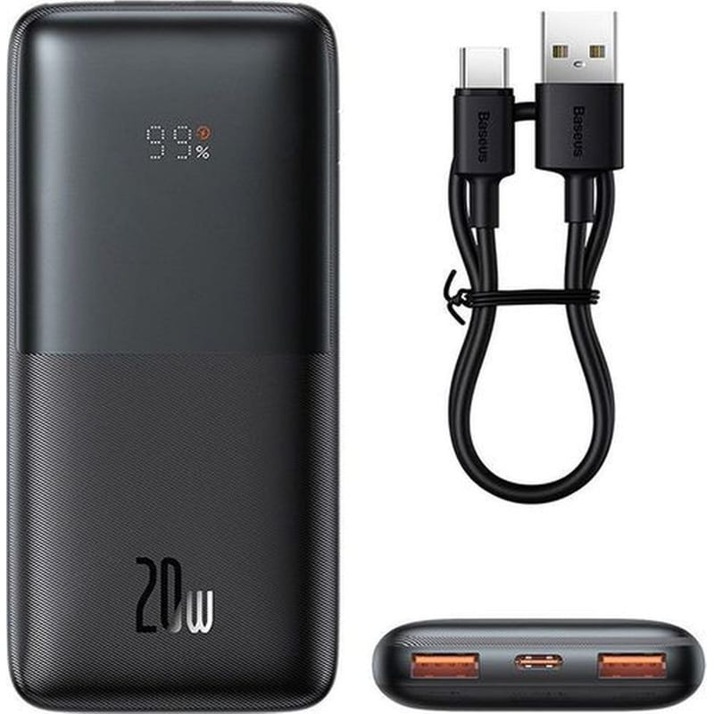 Powerbank Bipow Pro 10.000mah 20W 2x USB-A, 1x USB-C - Μαύρο