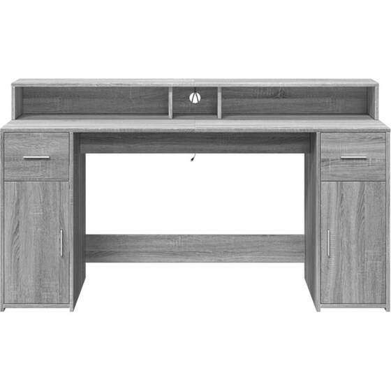 Γραφείο VidaXL με LED από Επεξεργασμένο Ξύλο 160x55x91 cm - Γκρι Sonoma image 5