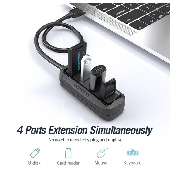 Vention Hub 4 Θυρών USB 2.0 με σύνδεση USB-A - Μαύρο image 2
