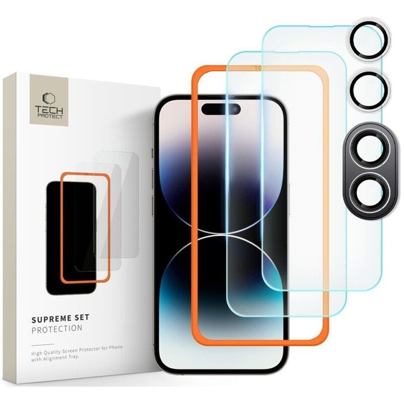 TECH-PROTECT Αντιχαρακτικό Γυαλί Προστασίας Apple Iphone 16 Plus - Tech-protect Supreme Set Με 2 X Tempered Glass Οθόνης Και 1 X Κάμερας - Clear (5906302310913)