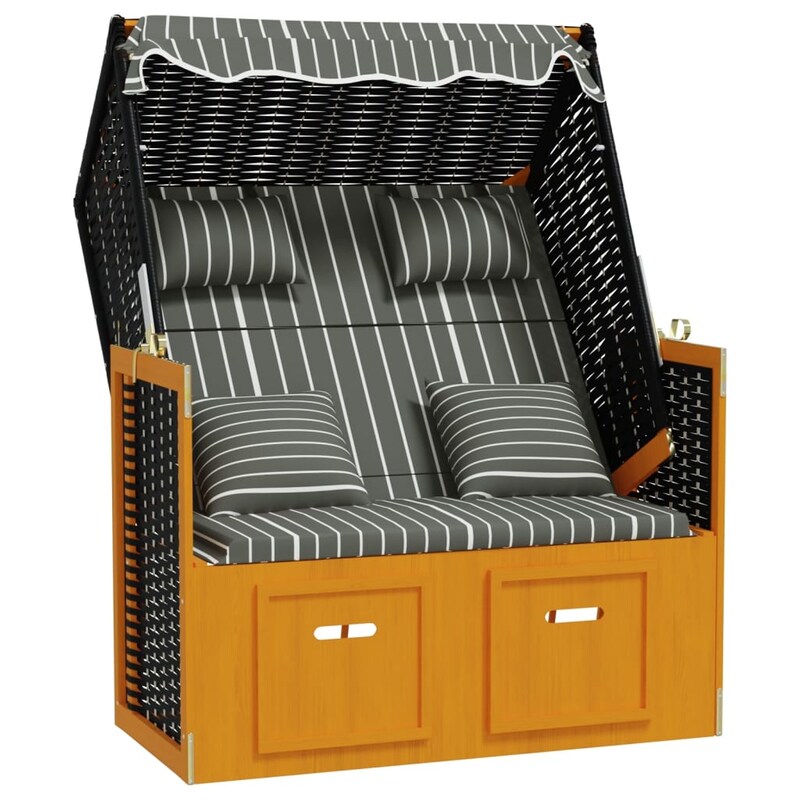 Ξαπλώστρα VidaXL Strandkorb από Μασίφ Ξύλο 115x55x133-156 cm - Μαύρη/Γκρι