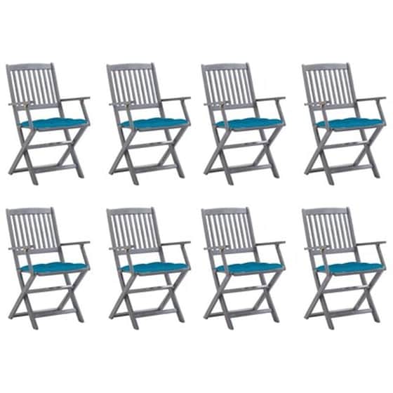 Vidaxl Καρέκλες Εξ. Χώρου Πτυσσόμενες 8 Τεμ. Ξύλο Ακακίας Με Μαξιλάρια image 1