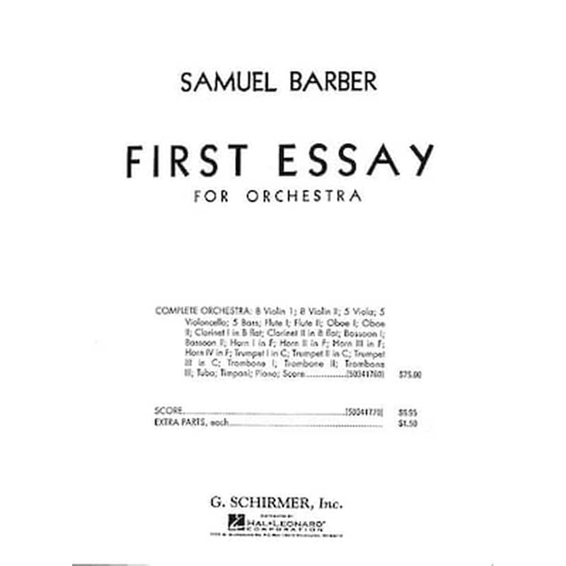 G. SCHIRMER Barber - First Essay For Orchestra [full Score]