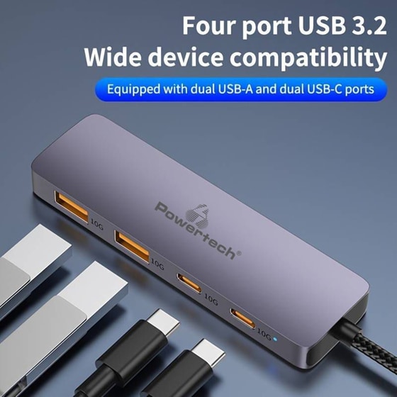 Powertech Usb Hub Cab-uc082, 4x Θυρών, 10gbps, Usb-c Σύνδεση, Γκρι image 1