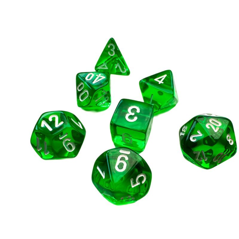 CHESSEX Translucent Green/White Mini Polyhedral 7-die Set CHESSEX