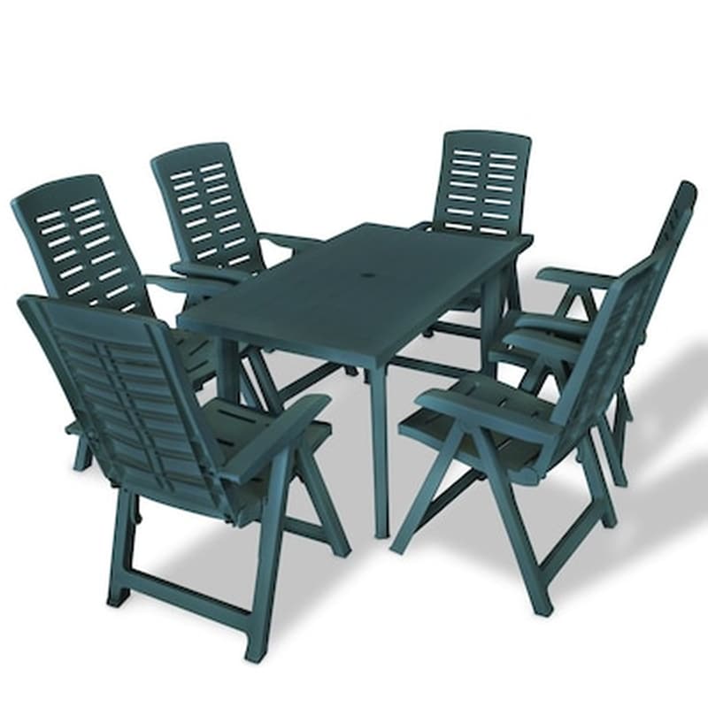 Vidaxl Σετ Τραπεζαρίας Εξωτερικού Χώρου 7 Τεμαχίων Πράσινο Πλαστικό VIDAXL
