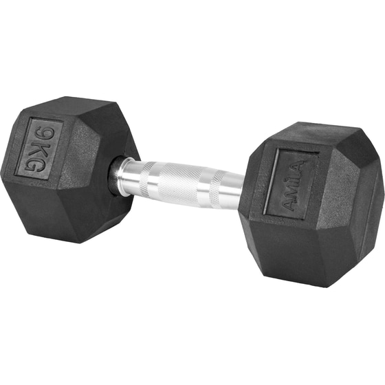 Βαράκι Εξάγωνο 9kg Amila Rubber Cover Class A 84767 από Χυτοσίδηρο - Μαύρο image 2