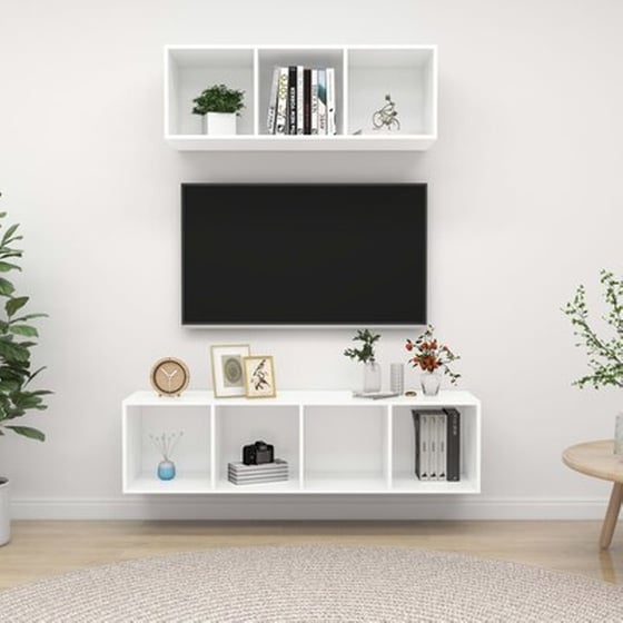 Έπιπλα Τηλεόρασης Vidaxl  Μοριοσανίδα 2 Τμχ  37x37x142.5 cm - Λευκό image 1