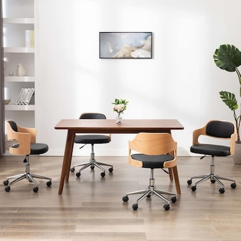 VIDAXL Vidaxl Περιστρεφ. Καρέκλες Τραπεζαρίας 4 Τεμ. Μαύρες Ξύλο/συνθ. Δέρμα