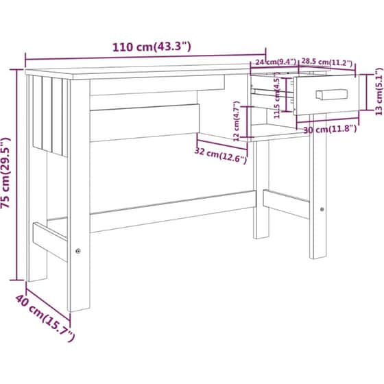 Γραφείο VidaXL Hamar από Μασίφ Ξύλο Πεύκου 110x40x75 cm - Ανοιχτό Γκρι image 7