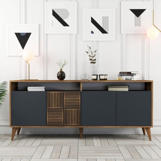 Μπουφές 24Mall Pavia από Μοριοσανίδα/Πλαστικό 180x35x78.6 cm - Καρυδί/Ανθρακί image 1