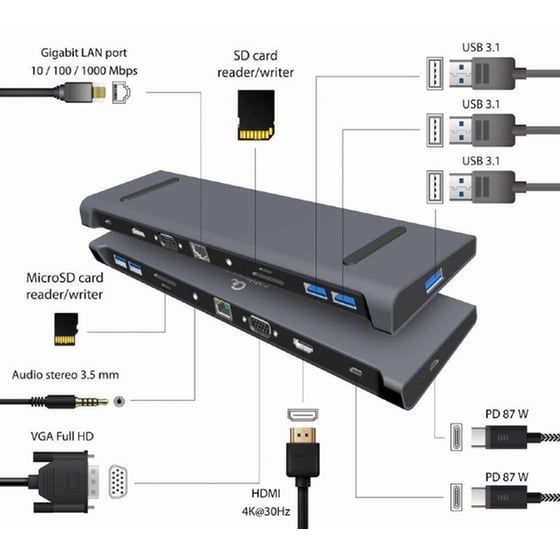 Cablexpert A-CM-COMBO10-01 USB Hub 10 σε 1 USB-C - Space grey image 1