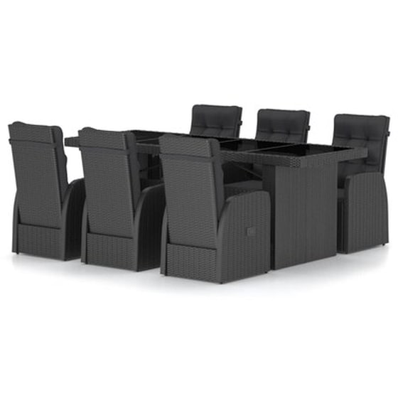 Vidaxl Σετ Τραπεζαρίας Εξ. Χώρου 7 Τεμ. Μαύρο Συνθ. Ρατάν Με Μαξιλάρια image 0