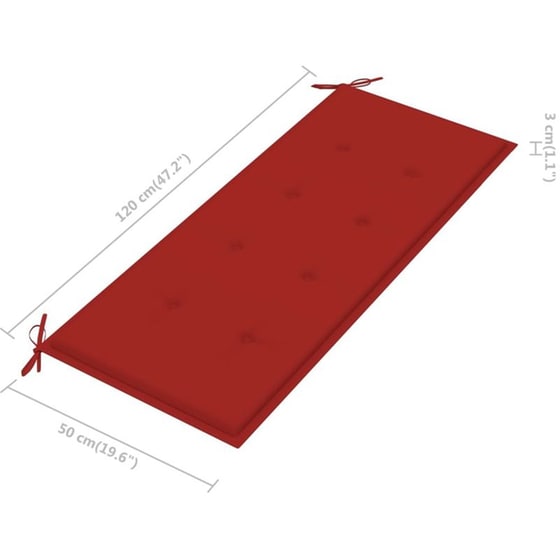 Παγκάκι Κήπου VidaXL με Μαξιλάρι από Μασίφ Ξύλο Teak 120x51.5x84 cm - Καφέ/Κόκκινο image 8