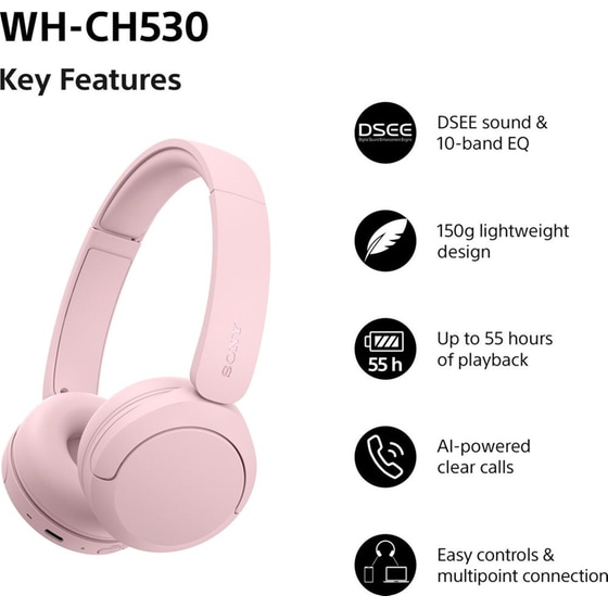 Sony WH-CH530 Ασύρματα Ακουστικά Κεφαλής Bluetooth - Pink image 2