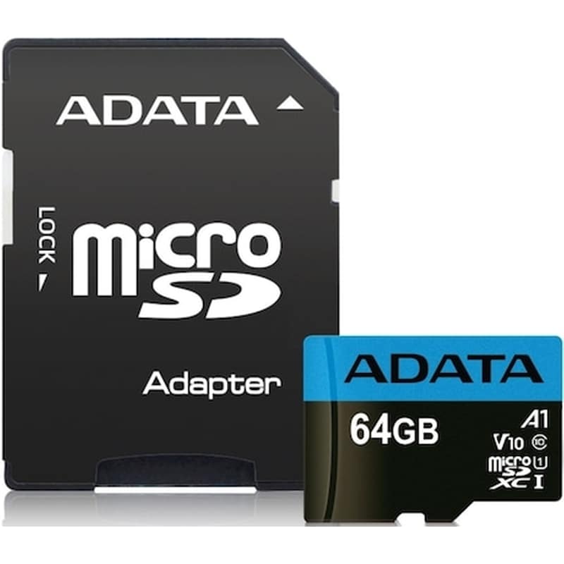 ADATA Κάρτα Μνήμης Micro Sd Adata Premier 64gb Class 10 Ανάγνωση Έως 100mb Το Δευτερόλεπτο