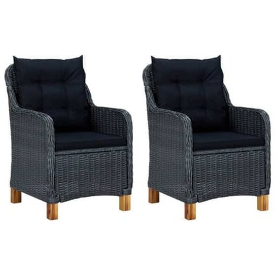 Πολυθρόνες Εξωτερικού Χώρου Vidaxl από Συνθετικό Ρατάν με Μαξιλάρια 2 Τεμ. 62x65x92cm - Γκρι image 1