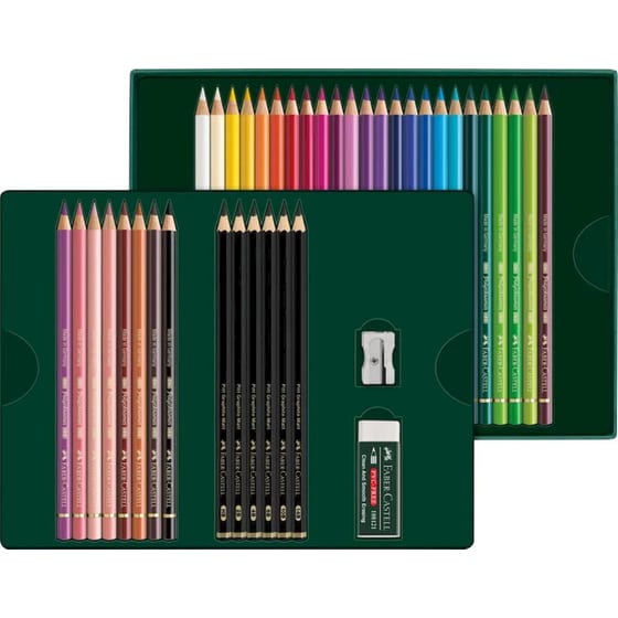 Ξυλομπογιές Faber Castell Polychromos Σετ σε Κασετίνα 32 Τεμάχια & 6 Μολύβια Pitt Graphite Matt & Γόμα & Ξύστρα image 2