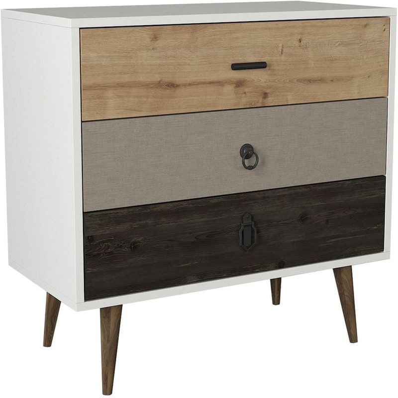 ESMARKET Ξύλινη Συρταριέρα ArteLibre Kimolos 80x40x79cm - Λευκό/Καφέ
